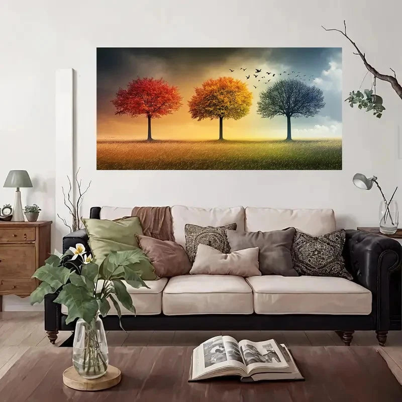 Autumn Landscape Trees Wall Art Canvas Office Home Room Framed 120x60cm
