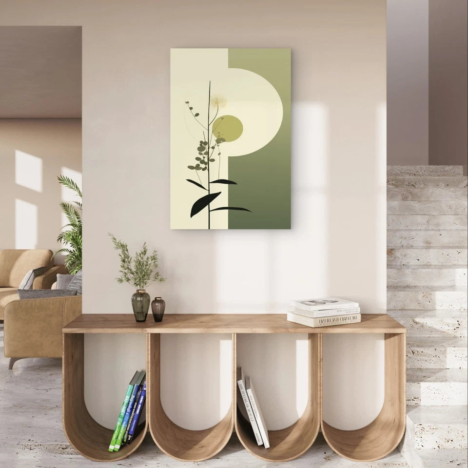 Minimalist Sage Green Botanical and Geometric 40x60cm Metal Print Ready to Hang