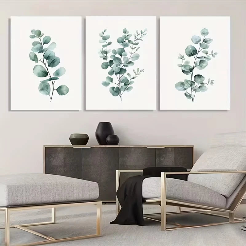 3pcs Green Plant Hanging Eucalyptus Decor Wall Art Set Canvas Framed 40x60cm - High Quality Print 100% Australian Made Wall Canvas Ready to Hang - Bella Home Decor