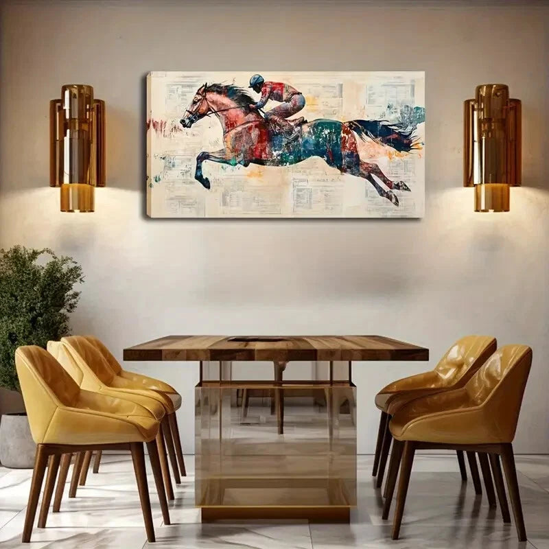 Abstract Horse and Rider Décor Wall Art Canvas Office Home Room Framed 120x60cm - Bella Home Decor