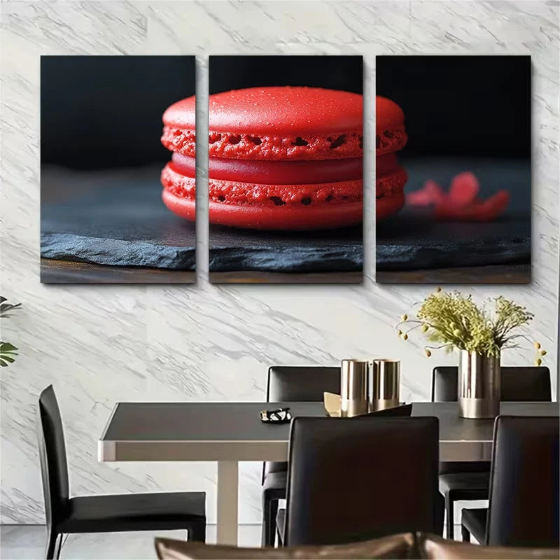 3pcs Red Macaron Delicate Modern Bakery Metal Print Ready to Hang Art