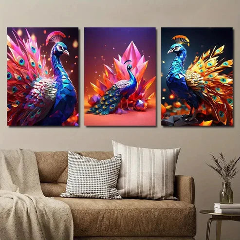 3pcs Vibrant Peacock Decor Wall Art Set Canvas Unframed - High Quality Print 100% Australian Made Wall Canvas