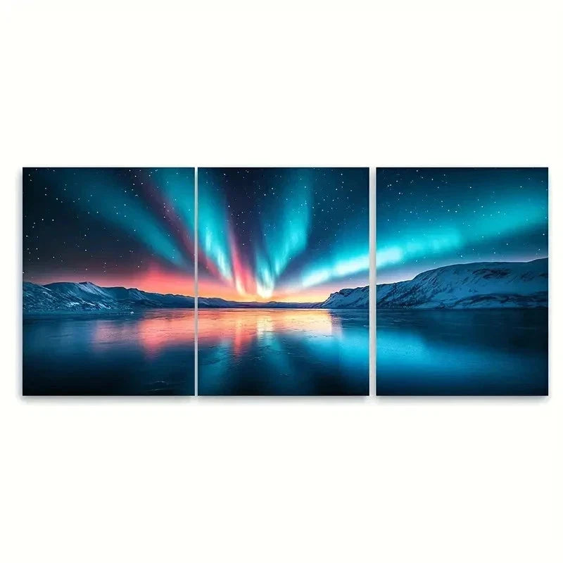 3pcs Aurora Borealis Snow Landscape EI Wall Art Set Canvas Framed 60x90cm - High Quality Print 100% Australian Made Wall Canvas Ready to Hang - Bella Home Decor