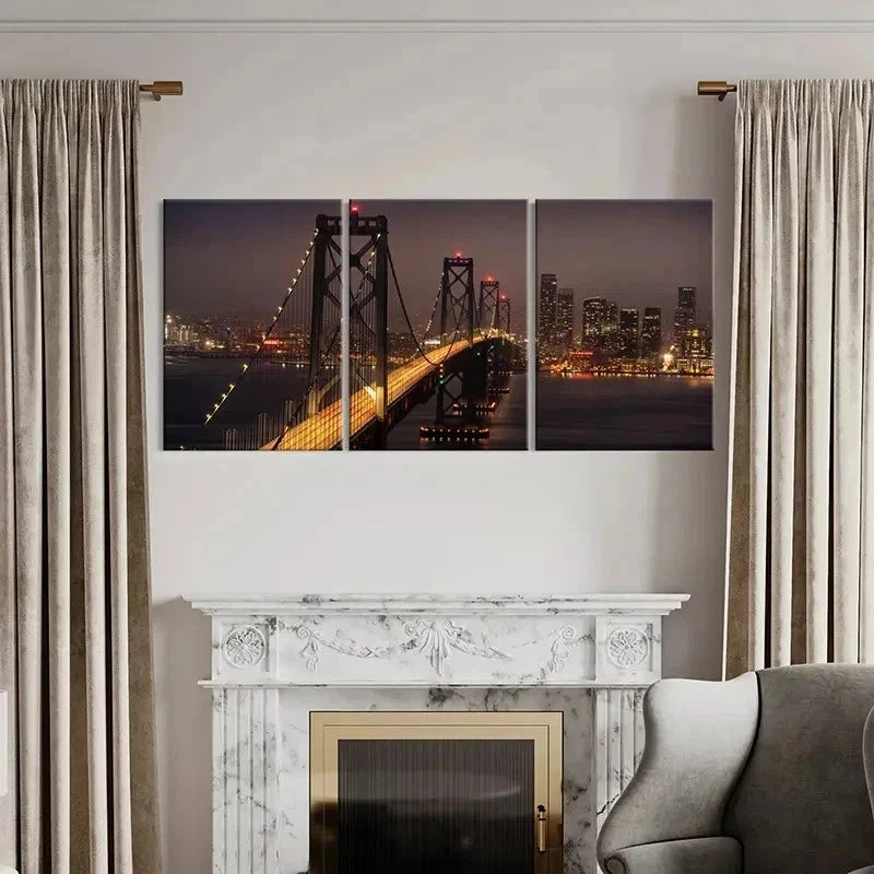 3pcs Golden Gate Bridge at Night View Wall Art Set Canvas Framed 40x60cm - High Quality Print 100% Australian Made Wall Canvas Ready to Hang - Bella Home Decor