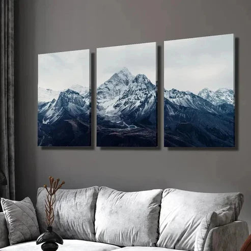 3pcs Featuring Mountains Lakes And Snowflakes Wall Art Set Canvas Unframed - High Quality Print 100% Australian Made Wall Canvas