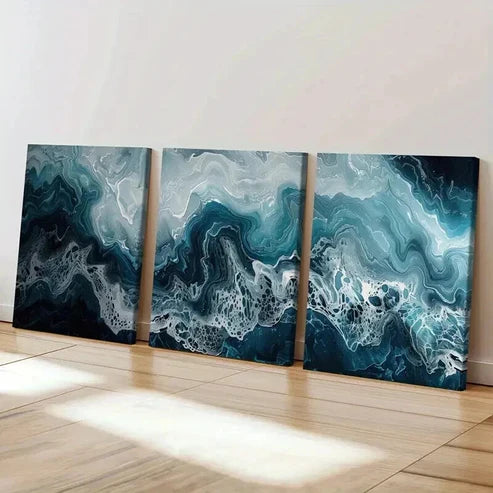 3pcs Abstract Ocean Waves Swirling Tides Wall Art Set Canvas Unframed - High Quality Print 100% Australian Made Wall Canvas - Bella Home Decor