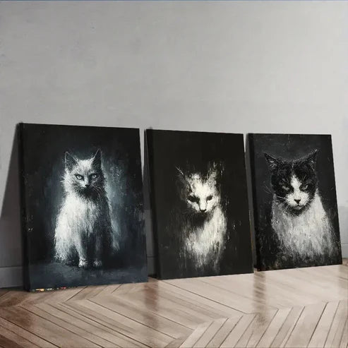 3pcs Beautiful Cat Black Darkness Perfect Wall Art Set Canvas Unframed - High Quality Print 100% Australian Made Wall Canvas - Bella Home Decor