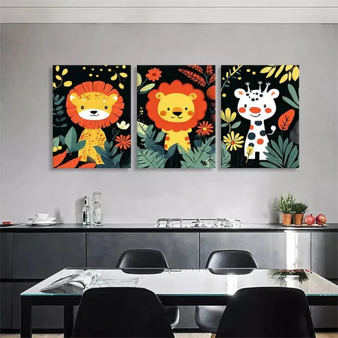 3pcs Cute Animal Safari Playful Perfect Wall Art Set Canvas Unframed - High Quality Print 100% Australian Made Wall Canvas - Bella Home Decor