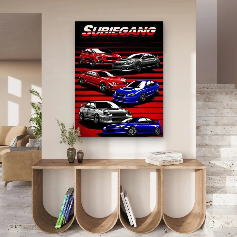 Subie Gang Cars 60x90cm Metal Print Ready to Hang