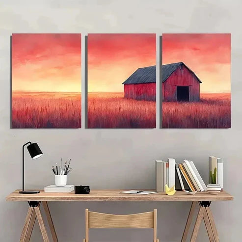 3pcs Rustic Barn At Dusk Watercolor Wall Art Canvas Unframed - High Quality Print 100% Australian Made Wall Canvas