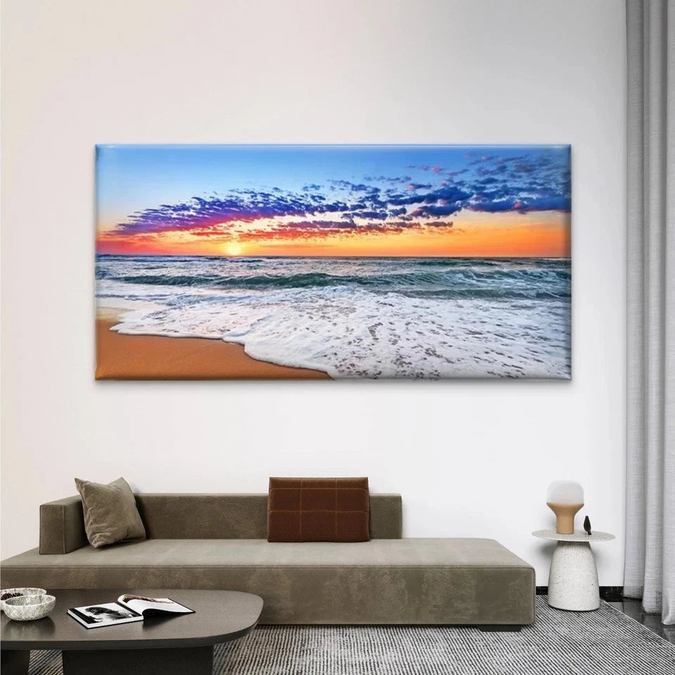 Ocean Waves & Sandy Shore Wall Art Canvas Office Home Room Framed 120x60cm