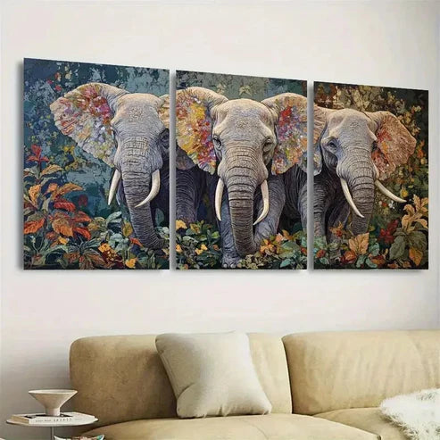 3pcs Elephant Elegance A of Trunks Wall Art Set Canvas Unframed - High Quality Print 100% Australian Made Wall Canvas - Bella Home Decor