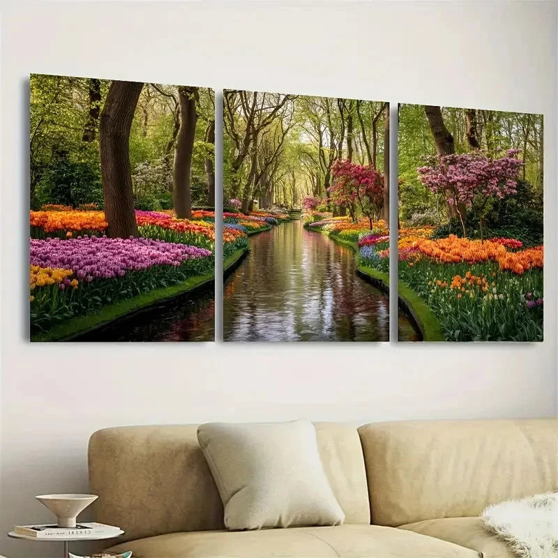 3pcs Keukenhof Gardens Travel Wall Art Set Canvas Framed 60x90cm - High Quality Print 100% Australian Made Wall Canvas Ready to Hang