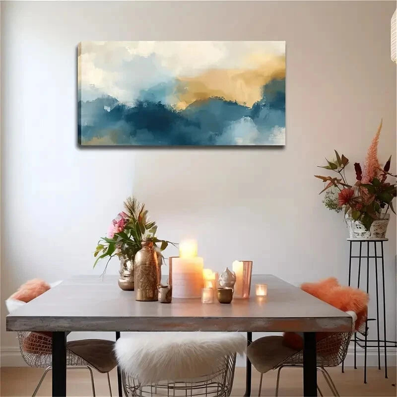 Blue & Golden Hazy Layered Wall Art Canvas Office Home Room Framed 120x60cm - Bella Home Decor