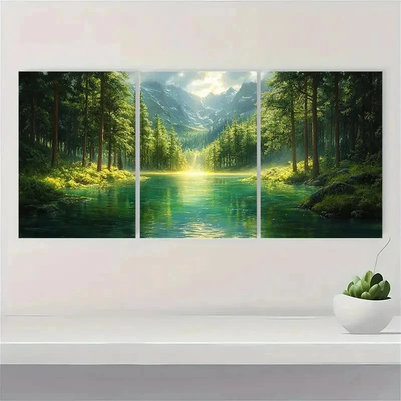 3pcs Green Forest NL\ Wall Art Set Canvas Framed 50x70cm - High Quality Print 100% Australian Made Wall Canvas Ready to Hang