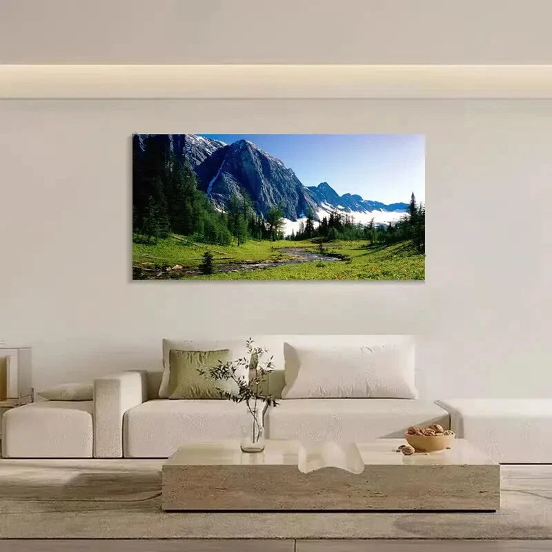 National Park Snowy Mountain Wall Art Canvas Office Home Room Framed 120x60cm