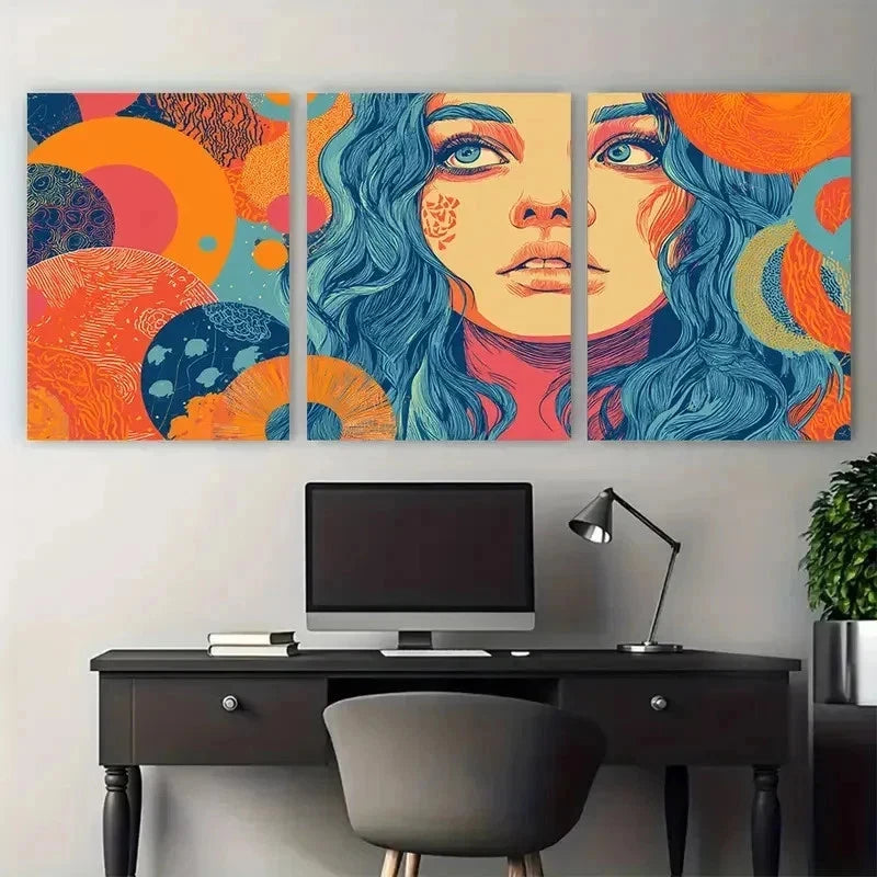 3pcs Abstract Woman Retro Girly Drawn Perfect Wall Art Set Canvas Framed 50x70cm - High Quality Print 100% Australian Made Wall Canvas Ready to Hang - Bella Home Decor