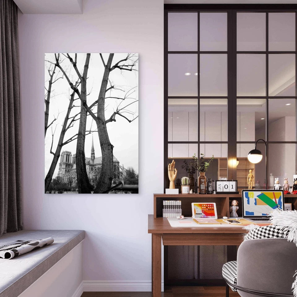 Trees Mansion Black White 40x60cm Metal Print Ready to Hang