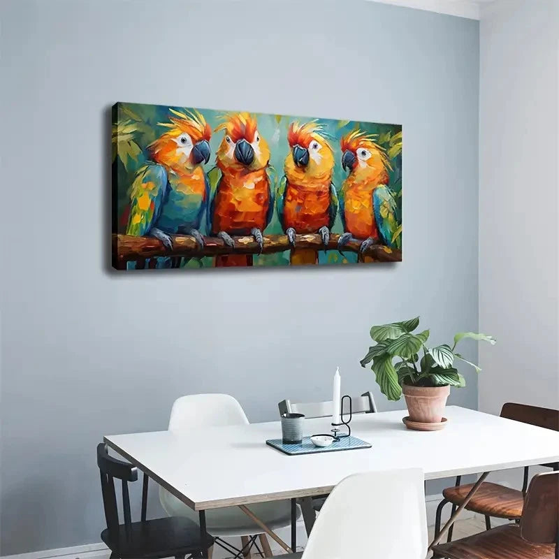 Vibrant Parrot Colorful Feather Wall Art Canvas Office Home Room Framed 120x60cm