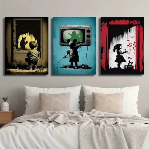 3pcs Boys & Girls Graffiti Style Wall Art Set Canvas Unframed - High Quality Print 100% Australian Made Wall Canvas - Bella Home Decor