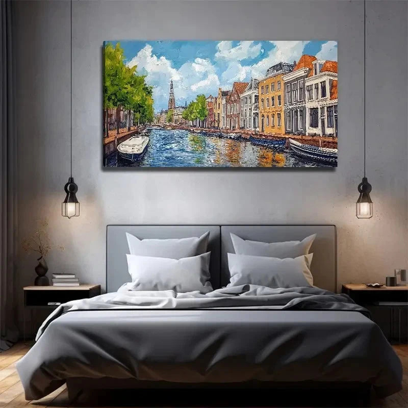Romantic River Cityscape Wall Art Canvas Office Home Room Framed 120x60cm