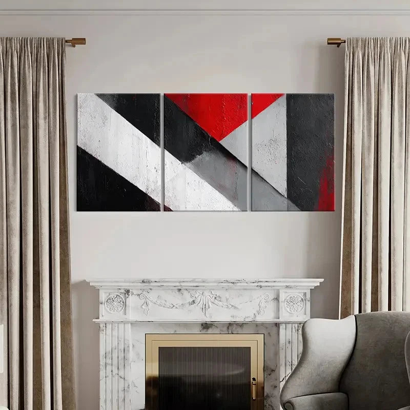 3pcs Abstract Geometric Red White Black Design Wall Art Set Canvas Framed 40x60cm - High Quality Print 100% Australian Made Wall Canvas Ready to Hang - Bella Home Decor