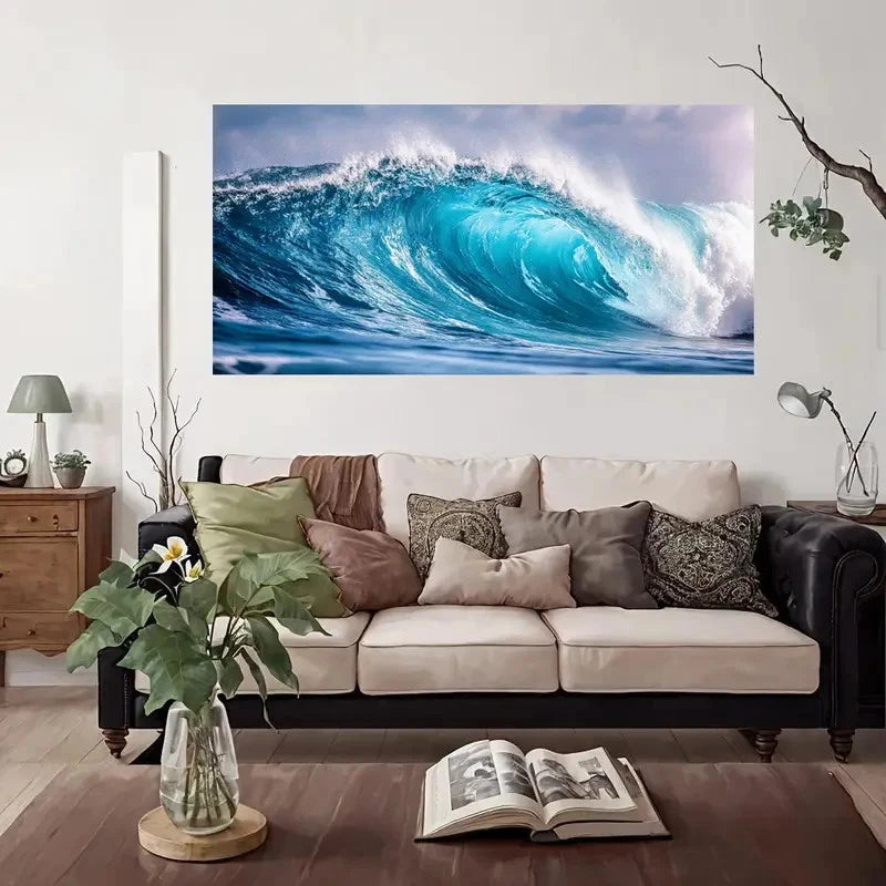 Ocean Wave Energy Elegant Wall Art Canvas Office Home Room Framed 120x60cm