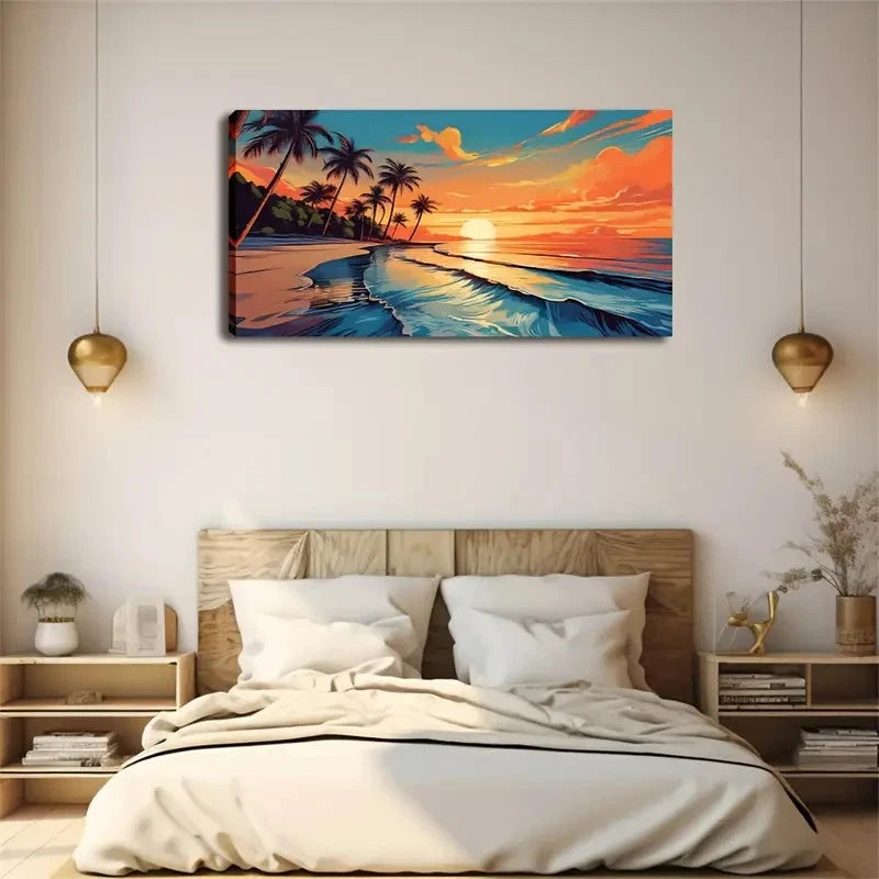 Beach Sunset Landscape Deco Wall Art Canvas Office Home Room Framed 120x60cm