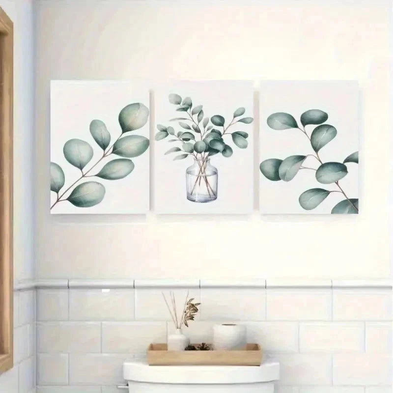 3pcs Light Green Foliage on White Background Wall Art Set Canvas Framed 40x60cm - High Quality Print 100% Australian Made Wall Canvas Ready to Hang - Bella Home Decor