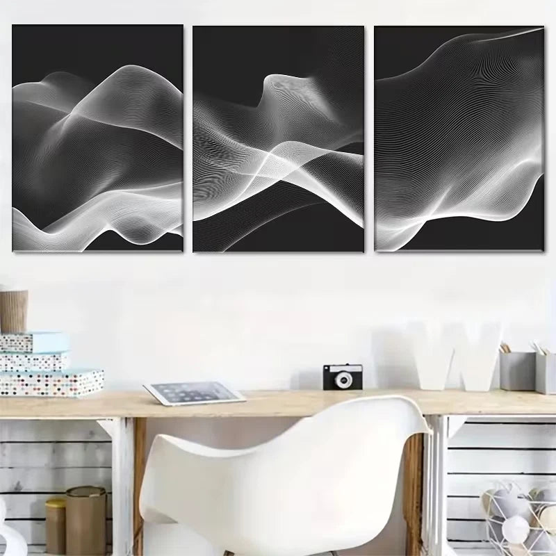 3pcs White Wave Pattern Metal Print Ready to Hang Art