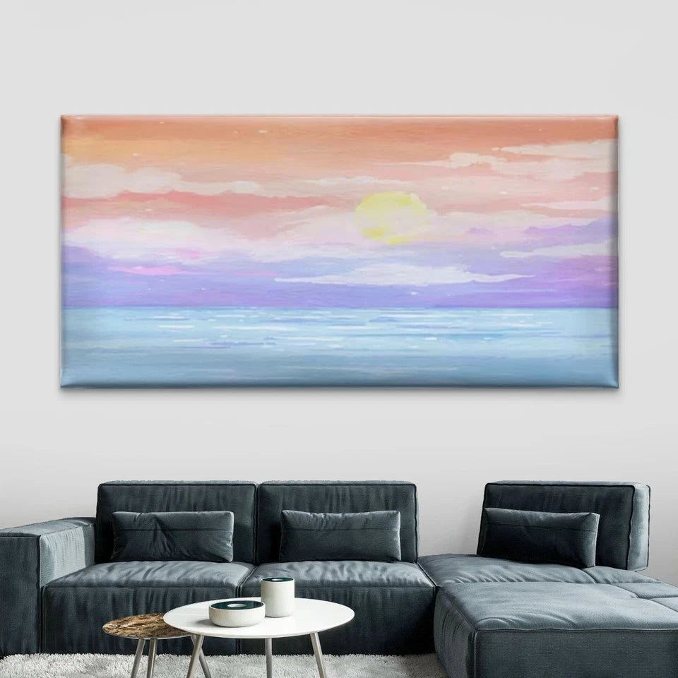 Pastel Sunset Sea & Sky Wall Art Canvas Office Home Room Framed 120x60cm