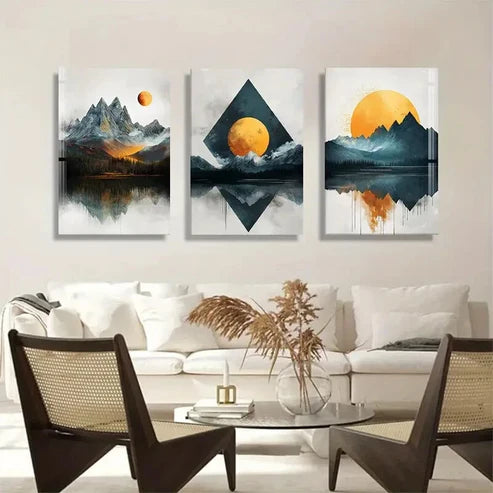 3pcs Abstract Mountain Lands Reflective Perfect Wall Art Canvas Unframed - High Quality Print 100% Australian Made Wall Canvas - Bella Home Decor