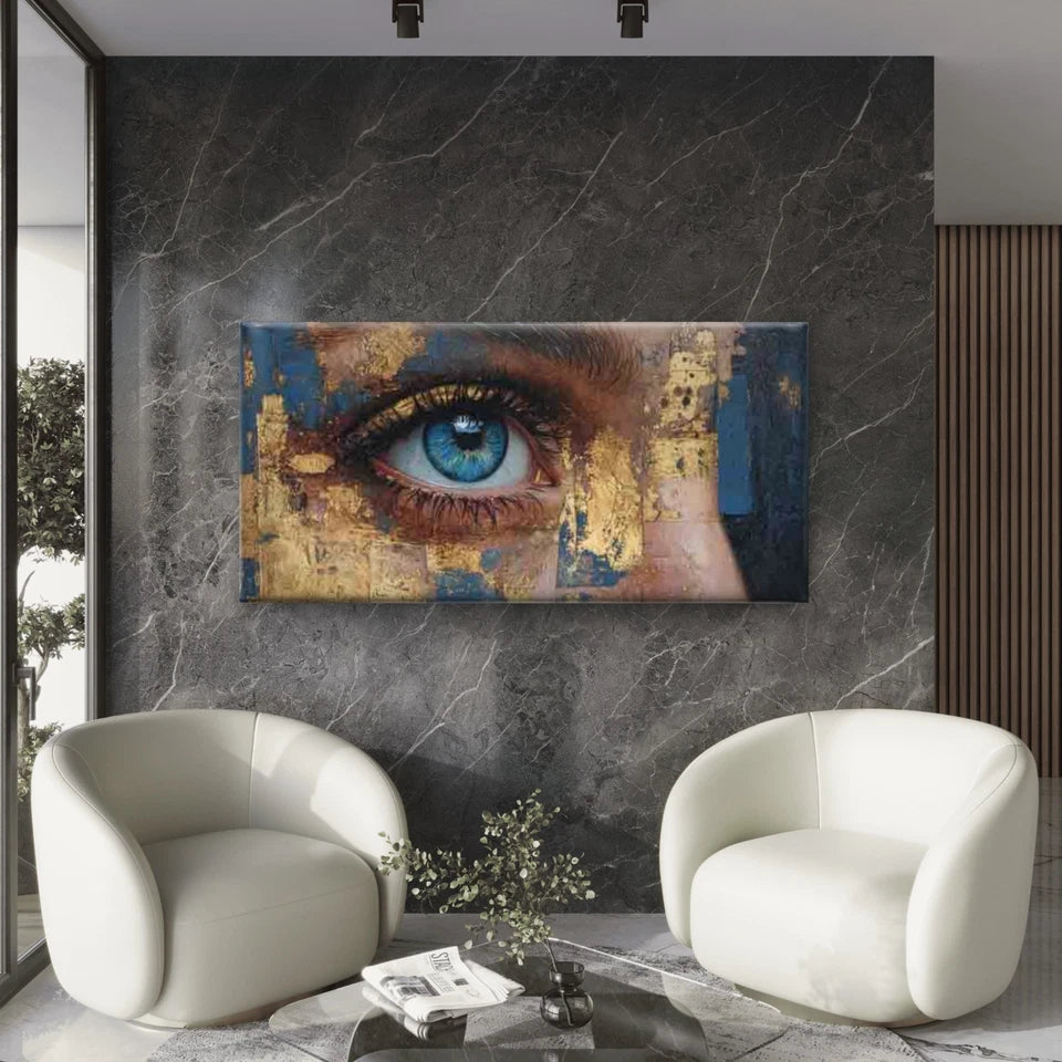 Golden Eye, an Abstract Wall Art Canvas Office Home Room Framed 120x60cm