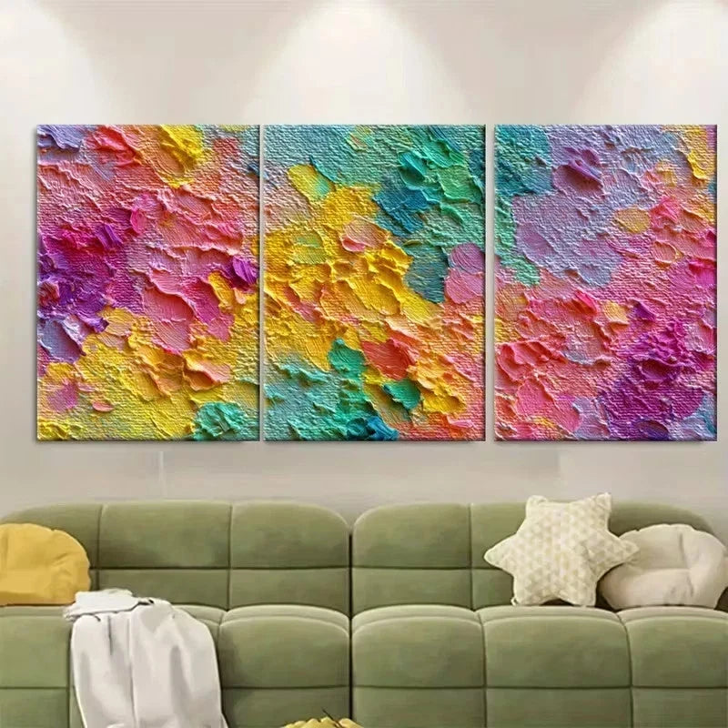 3pcs Colorful Abstract Impasto Wall Art Set Canvas Framed 60x90cm - High Quality Print 100% Australian Made Wall Canvas Ready to Hang