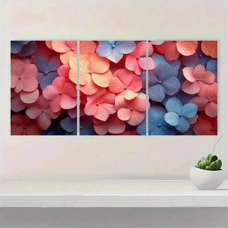 3pcs Hydrangea Print Art Pink PL Wall Art Set Canvas Framed 50x70cm - High Quality Print 100% Australian Made Wall Canvas Ready to Hang - Bella Home Decor