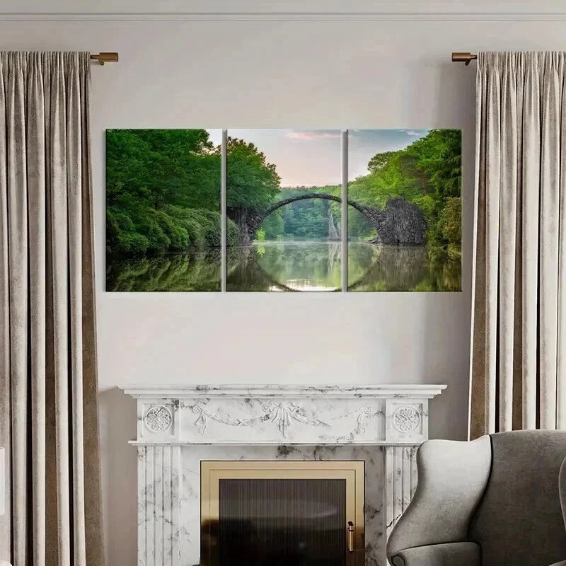 3pcs Serene Lake & Devils' Bridge Landscape Wall Art Set Canvas Framed 60x90cm - High Quality Print 100% Australian Made Wall Canvas Ready to Hang - Bella Home Decor