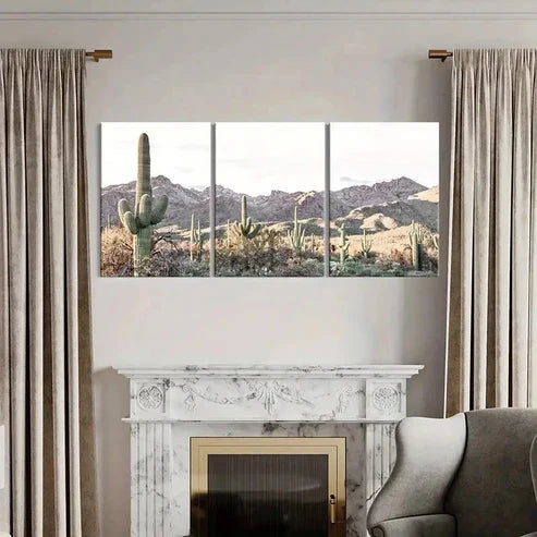 3pcs Desert Art Painting Mountains & Cacti Wall Art Canvas Unframed - High Quality Print 100% Australian Made Wall Canvas - Bella Home Decor