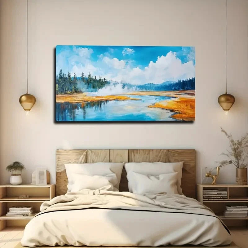 Forests Mountains Vibrant Blue Wall Art Canvas Office Home Room Framed 120x60cm