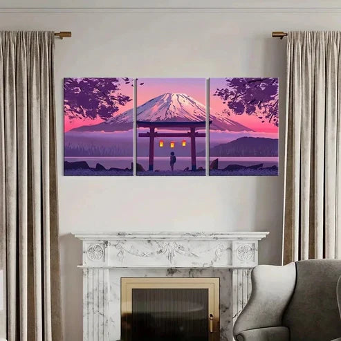3pcs Japanese Style Mount Fuji Anime Landscape Wall Art Canvas Unframed - High Quality Print 100% Australian Made Wall Canvas