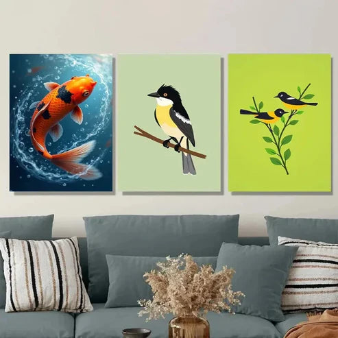 3pcs Colorful Fish and Birds Vibrant Nature Wall Art Set Wall Art Canvas Unframed – High Quality Print 100% Australian Made Wall Canvas - Bella Home Decor