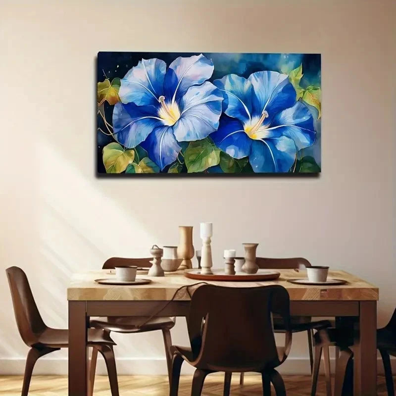 Elegant Blue Trumpet Flowers Wall Art Canvas Office Home Room Framed 120x60cm