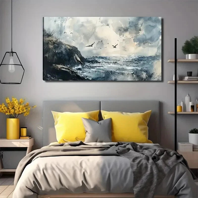 Ocean Reef Birds Wall Art Canvas Office Home Room Framed 120x60cm