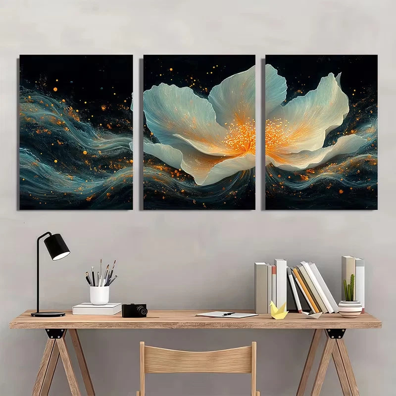 3pcs Vibrant Apache Plume Flower Blue & Orange Wall Art Set Canvas Framed 50x70cm - High Quality Print 100% Australian Made Wall Canvas Ready to Hang - Bella Home Decor