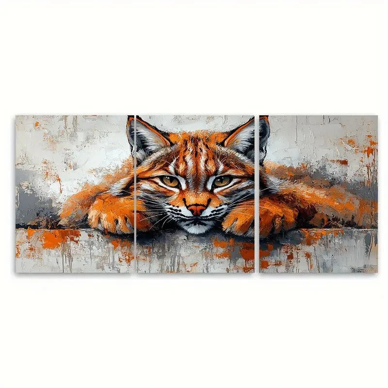 3pcs Lynx Painting Cat Animal bi Wall Art Set Canvas Framed 60x90cm - High Quality Print 100% Australian Made Wall Canvas Ready to Hang