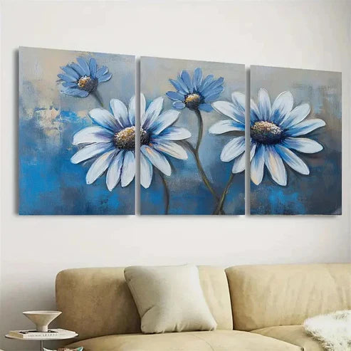 3pcs Blue Daisies Wall Art Set Canvas Unframed - High Quality Print 100% Australian Made Wall Canvas - Bella Home Decor