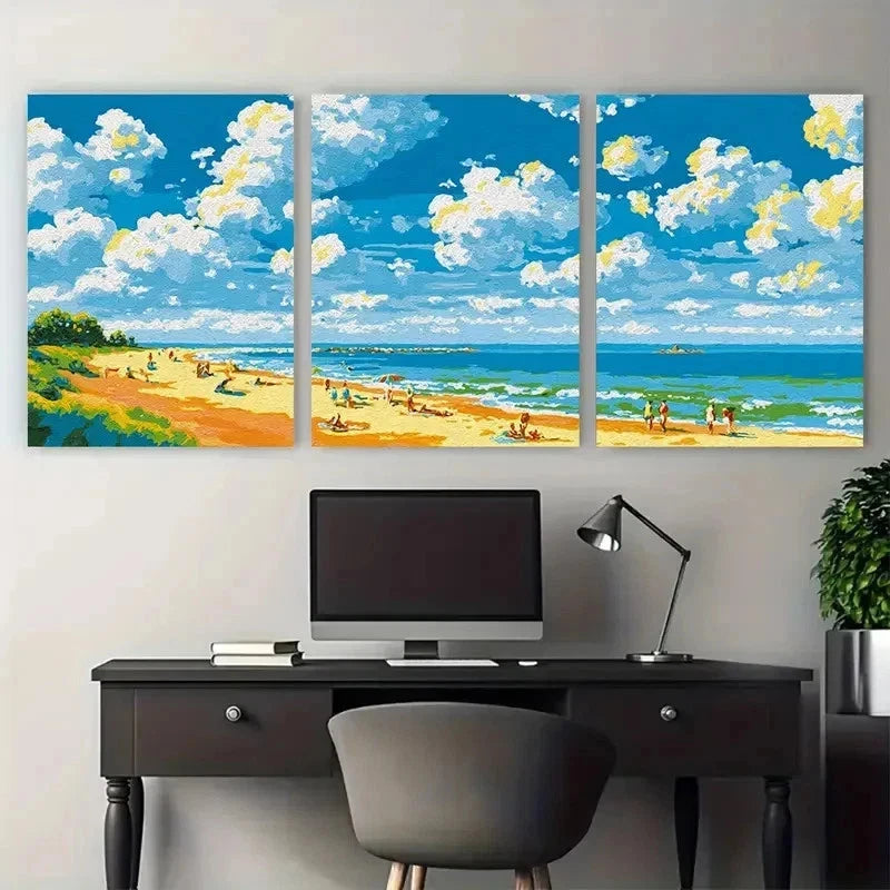 3pcs Sun-Kissed Shoreline Painting Perfect Wall Art Set Canvas Framed 50x70cm - High Quality Print 100% Australian Made Wall Canvas Ready to Hang