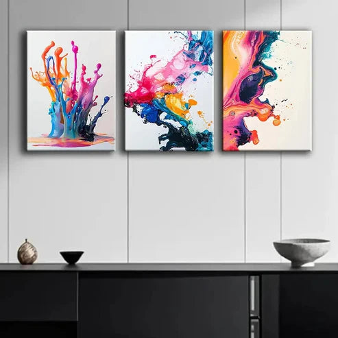 3pcs Colorful Splashes of Paint Design Perfect Wall Art Set Canvas Unframed - High Quality Print 100% Australian Made Wall Canvas - Bella Home Decor