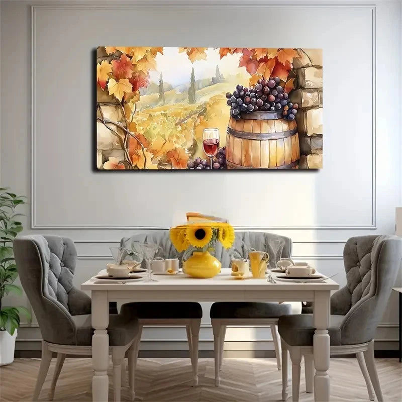 Autumn Vineyard Suitable Wall Art Canvas Office Home Room Framed 120x60cm