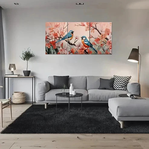 3pcs Charming Floral with Birds Wall Art Canvas Unframed - High Quality Print 100% Australian Made Wall Canvas - Bella Home Decor