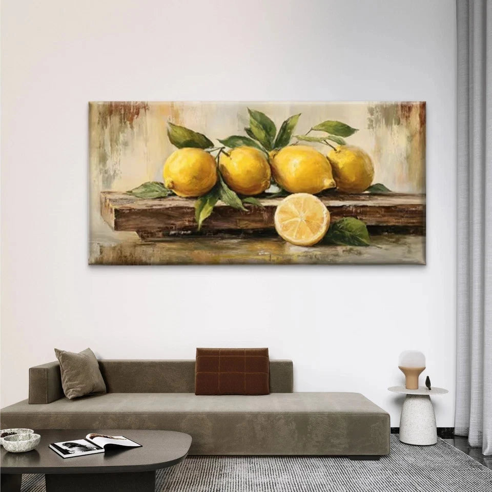 Lemon & Citrus Fruit Wall Art Canvas Office Home Room Framed 120x60cm